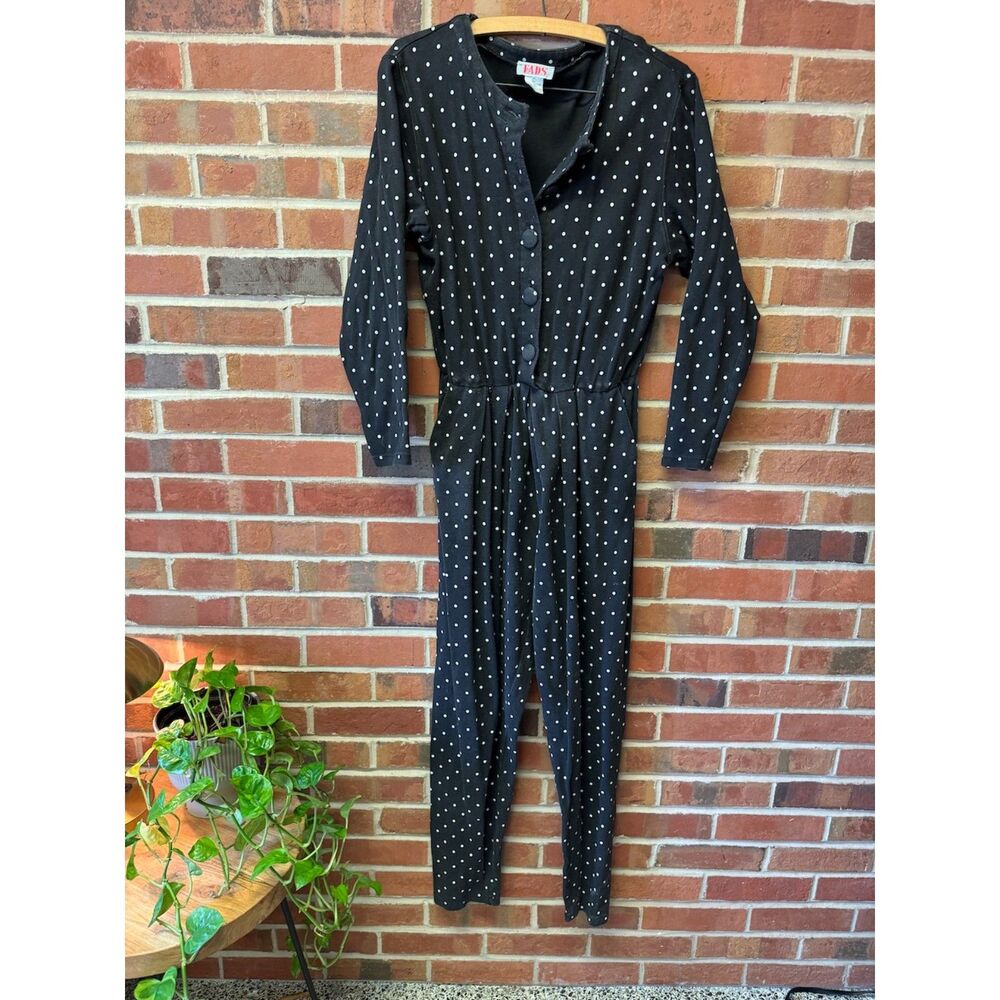 Retro FADS Black White Polka Dot Button Front Jumpsuit L